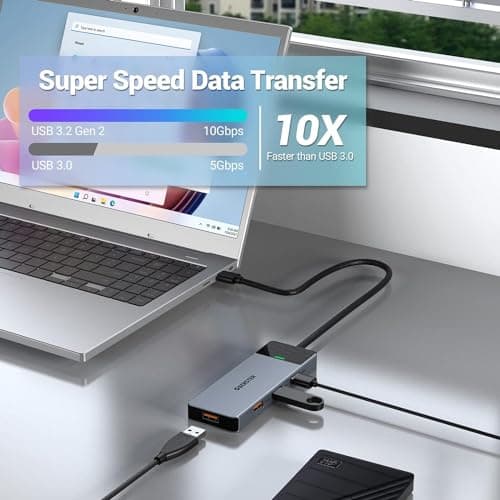 OBERSTER USB HUB, USB Docking, USB 3.2 HUB 5GBPS, Ultra Slim Portable Data Hub, 4 in 1 USB HUB with 4 * USB 3.2 Compatible with Windows, macOS, Linux, Chrome OS Systems(Aluminium) — view 5