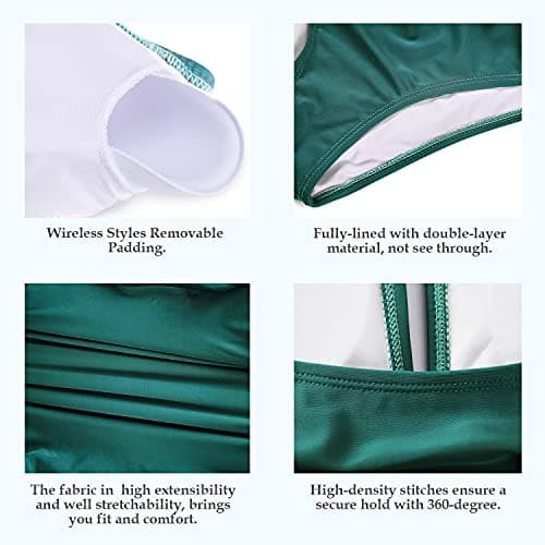 Smismivo Dark Green Floral Tummy Control Swimwear Halter One Piece Slimming Vintage Retro Swimsuit Womens Ruched Plus Size Push Up Bathing Suit — view 4