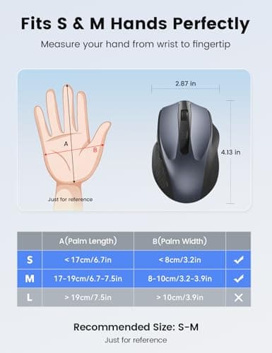 Wireless Mouse for Laptop, 2.4GHz Computer Mouse with USB-A Port &USB-C Adapter, Cordless Office Mice with 6 Buttons & 3 Level DPI for Small to Medium Hands, Work with PC, Desktop, Tablet - M21 — view 5