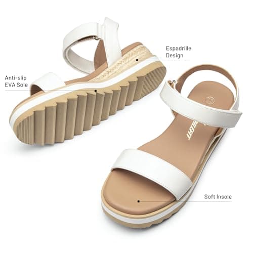 Athlefit Girls White Sandals Platform Wedge Espadrille Open Toe Sandals Ankle Strap Party Wedding Dress Shoes for Party Wedding Size 4 Big Kid — view 5