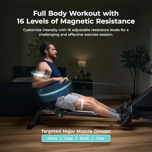 Sunny Health & Fitness Smart Silent Magnetic Rowing Machine with Dual Slide Rail – Magnetic Resistance Rower Designed for Low-Impact Full-Body Workouts and Users up to 300 LB - SF-RW523021 — view 2