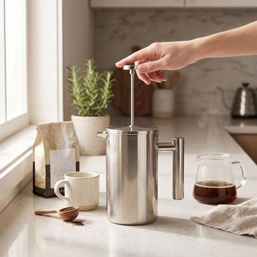 Dpofirs French Press Coffee Maker, 304 Stainless Steel Double Wall Insulated Tea Infuser Coffee Pot with 600ML Capacity, for Home Office Use — view 3