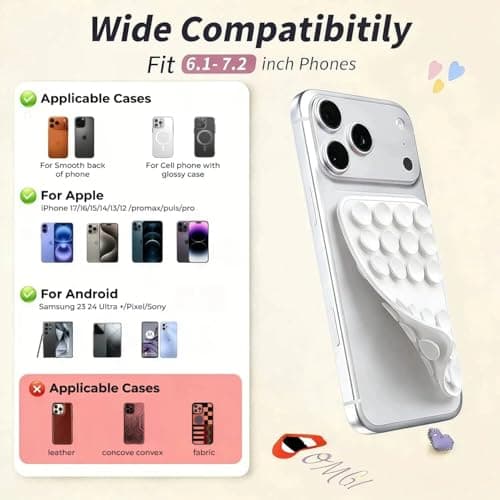 Upgraded Double Sided Silicone Suction Cup Phone Case Mount, Sticky Phone Grip Holder for Hands-Free Selfes & Videos, Reusable Silicone Phone Suction Grip for iPhone & Android, White — view 4
