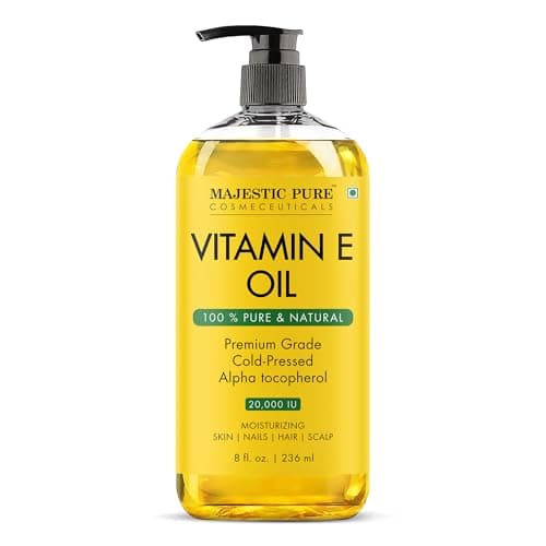 Majestic Pure Vitamin E Oil - 100% Pure & Natural, 20,000 IU | Premium Grade, Cold-Pressed and Tocopherol to Repair Dry, Damaged Skin| Moisturizing Skin, Hair and Scalp 8 Fl Oz