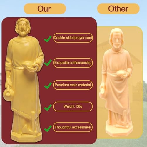 Veythor St Joseph Statue for Selling House,Saint Joseph Statue to Sell Home Set with Prayer Card and Drawstring Bag,Resin Figurine(1Pcs 4Inch Golden) — view 5
