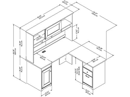 Bush Home Cabot 60W L Shaped Computer Desk with Hutch and Storage in White, 60-inch Corner PC Workstation for Home Office — view 2