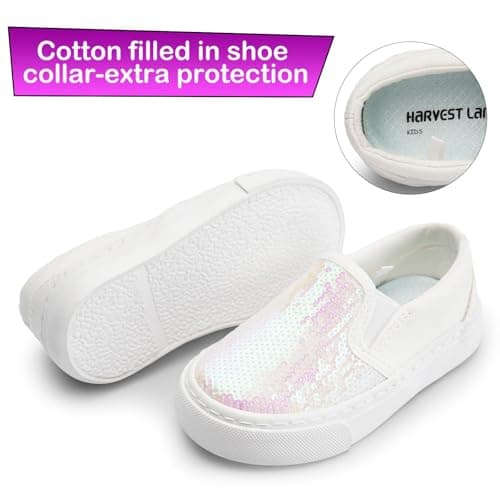 Harvest Land Toddler Slip-On Canvas Sneakers for Girls and Boys, Casual Kids Shoes - Lightweight, Breathable Glitter/White Size US12 — view 6