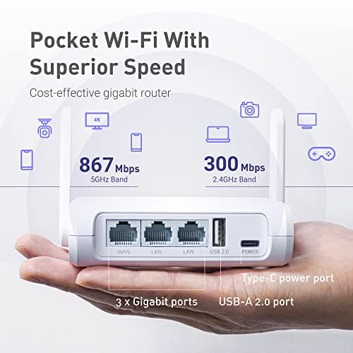 GL.iNet GL-SFT1200 (Opal) Portable WiFi Travel Router, Mini VPN Wireless Router, Mobile Internet WiFi Repeater, Dual Band Openwrt Computer Routers, Home/Business/RV/Cruise — view 3