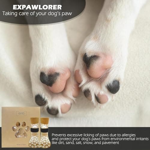 EXPAWLORER Anti Slip Dog Socks to Prevent Licking Paws, Dog Shoes for Hot Pavement, Dog Booties for Small Medium Large Senior Dogs, Traction Control Boots & Paw Protectors for Hardwood Floors — view 6