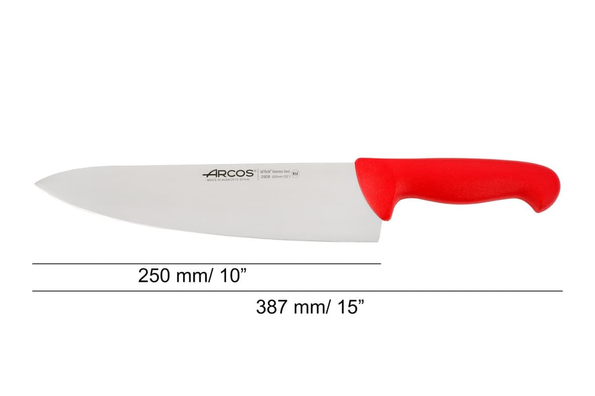 Arcos Cheferie 2900 Knife – 10" Nitrum Stainless Steel Blade with Red Polypropylene Handle – Silver Hygiene – Food Coloregurity Identification System (7 inches). Series 2900. — view 2