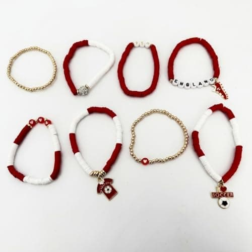 2026 World Cup England Bracelet Set, 7Pcs Stackable Beaded Stretch Bracelets with Soccer Jersey & Cleat Charms, England National Team Soccer Fan Jewelry, 2026 World Cup Game Day Souvenir — view 3