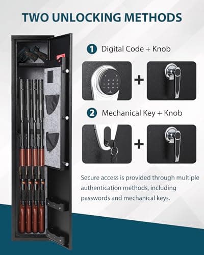 JoanKaren 6 Gun Safe for Rifles and Pistols, Heavy Duty Gun Cabinet with Adjustable Gun Racks and Shelf, Large Digital Electronic Locker for Home Security — view 2