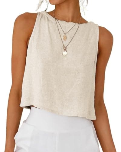 RIROW Tank Tops Women Sleeveless Summer Womens Crop Linen Loose Beach Vacation Flowy Blouse Trendy 2026 Raw Beige M