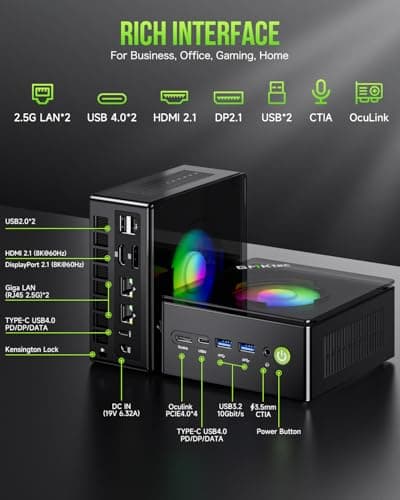 GMKtec Gaming PC, K11 AMD Ryzen 9 8945HS(8C/16T, Up to 5.2GHz), 32GB DDR5 RAM 1TB Mini PC Desktop Computer, Oculink, Dual NIC 2.5GbE LAN, HDMI/DisplayPort/USB4*2 — view 3
