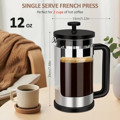 RAINBEAN French Press Coffee Maker 12 Oz, Mini Coffee Press 1 Cup, Single Serve French Press, With 3 Filterations, Heat Resistant Thickness Borosilicate Glass, Coffee Brewer Tea Press — view 4