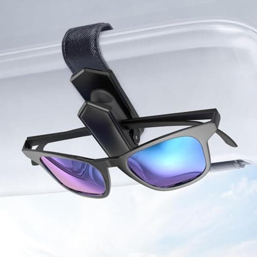 Veharvim One-Handed-Operation Sunglasses Holder for Car, Visor Sunglass Holder Clip, Car Accessories Interior, Universal Fit Silicone Padded Visor Sunglass Holder Car (Black, 1 Pack)