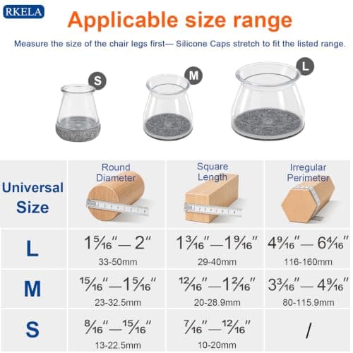 24 Pack Chair Leg Floor Protectors Round, Silicone Chair Leg Caps with Felt Pads, Furniture Pads for Hardwood Floors, Anti-Scratch Reduce Noise, Fit (8/16" to 15/16")