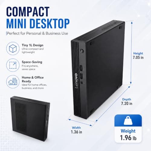 Lenovo mini Desktop, Intel 4-Core Processor, 8GB DDR5 RAM, 256GB PCIe SSD, Wins 11, Wi-Fi, Bluetooth, HDMI, DisplayPort, RJ-45, USB, Wired KB & Mouse, Ideal for Everyday Work, Learning, and Home Use — view 5