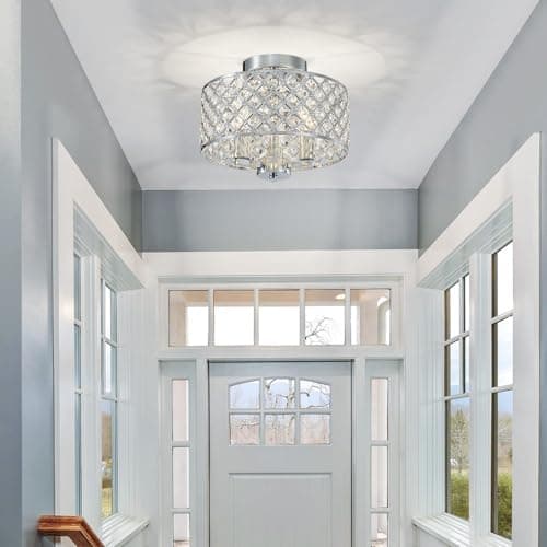 AGV Lighting Semi Flush Mount Ceiling Light Fixture, Crystal Ceiling Chandelier, E12 Base 3-Light, Chrome Finish with Crystal Beads — view 3