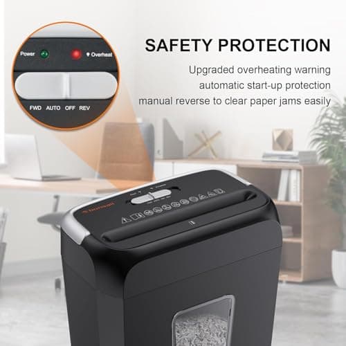 Bonsaii 6-Sheet Crosscut Paper Shredder for Home Use, Small Paper Shredder for Home Office, Portable Document Shredder with 3.4 Gal Wastebasket (C237-B) — view 4