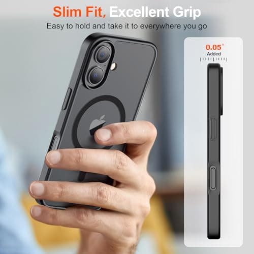 SUPFINE Magnetic for iPhone 17 Case with Screen Protector (Compatible with MagSafe)(Military Grade Drop Protection) Translucent Matte Phone Cover,Black — view 6