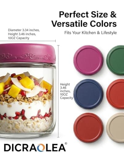 DicraoLea 10oz 4Pack Glass Overnight Oats Jars Containers with Airtight Leakproof Lids, Reusable Mason Jars for Meal Prep, Yogurt Parfaits, Smoothies, Salads & Healthy Breakfasts (10 OZ-4-1) — view 5