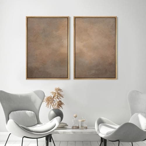 MUDECOR Framed Canvas Print Wall Art Set Rustic Neutral Minimalist Earth Tone Illustrations Modern Art Decorative Bohemian Calm/Zen for Living Room, Bedroom, Office - 24"x36"x2 Natural — view 3