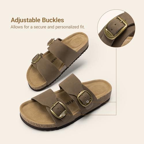 DREAM PAIRS Women's Genuine Cork Footbed Slide Sandals Comfortable Arch Support Cushioned Flat Sandals Summer Shoes,Size 8,Brown,SDSS26004W — view 5