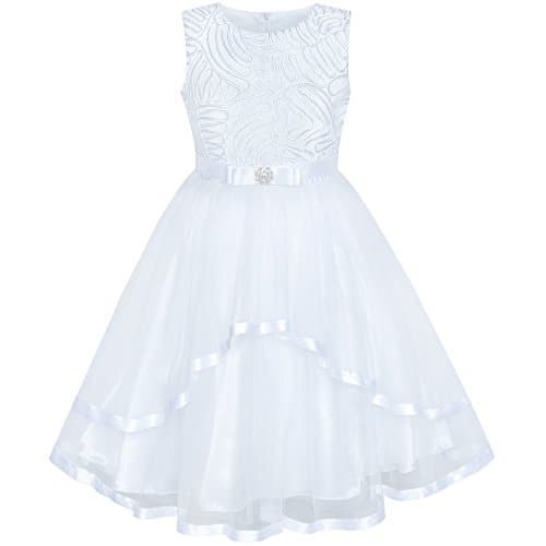 Sunny Fashion Flower Girl Dress White Wedding Party Bridesmaid Dress Size 12 Years