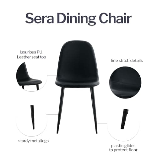 Aykah Sera Dining Chair Set of 2, Faux Leather Dining Chairs for Kitchen, Dining Room, Bedroom, Pre Assembled Side Chairs (Black - Set of 2) — view 4