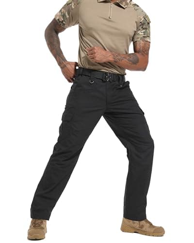 Rapoo Cargo Pants for Men Water Resistant Hiking Work Tactical Military Army Casual Pants for Men Many Pockets Mens Ripstop Lightweight Construction Carpenter Pants Black 30Wx32L