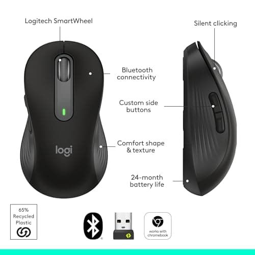 Logitech Signature M650 L Full Size Wireless Mouse - for Large Sized Hands, 2-Year Battery, Silent Clicks, Customizable Side Buttons, Bluetooth, for PC/Mac/Multi-Device/Chromebook - Black — view 6