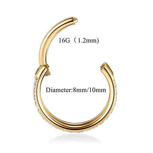 Yrogcu 16G Gold 6mm Hinged Nose Ring Hoop Double Row Diamonds Septum Piercing Jewelry Cartilage Earrings Stainless Steel Helix Earring Hoop Daith Lip Eyebow Belly Ring with Shiny Clear CZ — view 2