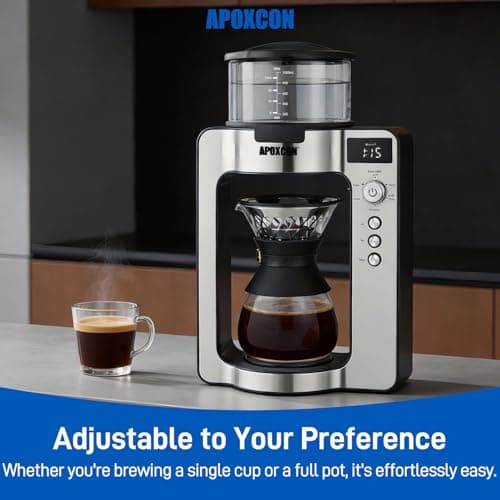 APOXCON Automatic Drip Coffee Maker for Coffee Enthusiasts -Pour Over Coffee Brewer with Programmable Timer, Hand Drip Simulation, Adjustable Strength, Built-in Scale, Glass Water Tank & Carafe — view 8