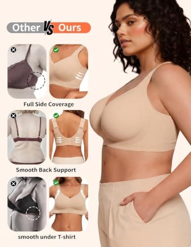 PoseFree Jelly Bras for Women Full Coverage Full Support and Lift No Underwire Back Smoothing Bralette Everyday Bra (Nude,XL) — view 4
