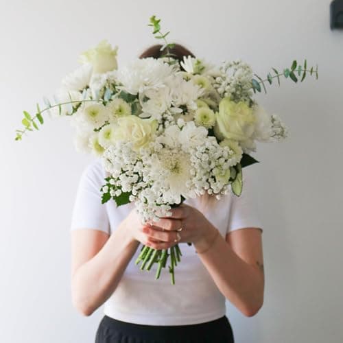 Callia Flowers - White & Green Fresh Flower Bouquet - (Grand) Hand-Tied Fresh Cut with Vase, Fresh Flowers Delivery for Birthday, Sympathy, Get Well, Floral Arrangements with Local Delivery — view 4
