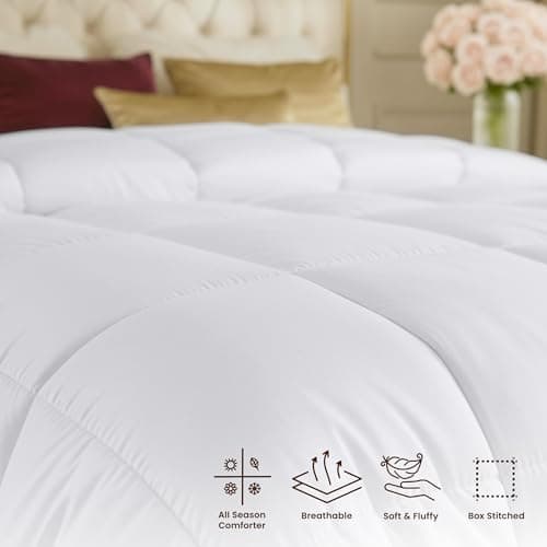 Utopia Bedding Comforters Queen Size, All Season Duvet Insert, Down Alternative Box Stitched Bed Comforter with Corner Tabs, Machine Washable (White) — view 6