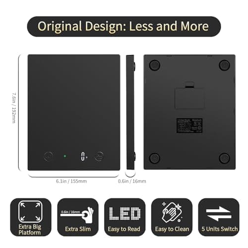 Homebuds 22lb/10kg Food Scale, Precision 0.1oz/1g by Our Professional Scale Factory Since 2001, Kitchen Scales Digital Weight Grams and Ounces for Cooking and Baking, LED, 3*AAA Batteries, Black — view 2