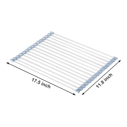 MECHEER Over The Sink Dish Drying Rack, Roll Up Dish Drying Rack Kitchen Dish Rack Stainless Steel Sink Drying Rack, Foldable Dish Drainer, 17.5''x11.8'' — view 2