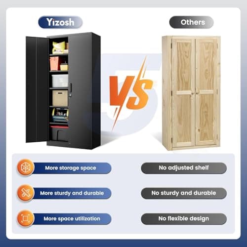 Yizosh Metal Garage Storage Cabinet with 2 Doors and 5 Adjustable Shelves - 71" Steel Lockable File Cabinet, Tool Cabinets for Office,Home,Garage,Gym,School (Black) — view 2