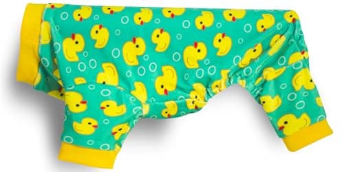 Paiaite Dog Pajamas Onesie: Comfortable Four-Legged Apparel for Small, Medium, & Large Dogs, Polyester Material for Comfort, Wrinkle Resistance, Moisture Wicking, and Stretchiness Yellow Duck M