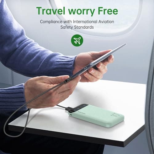 YOBON Power Bank 10000mAh Portable Charger Slim Battery Pack with 2 USB 2.4A Outputs and USB C in/Out Compatible with Huawei iPhone 16 15 14 13 12 iPad Samsung Galaxy S20 Android Tablet (Light Green) — view 5