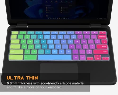 Colorful Keyboard Cover for Dell 11.6 Chromebook 3100 3110 / Chromebook 11 3120 3180 3181 3189 5190 P22T 11.6" / Chromebook 13 3380 13.3" Protective Skin, Dell Chromebook Accessories, Rainbow — view 2