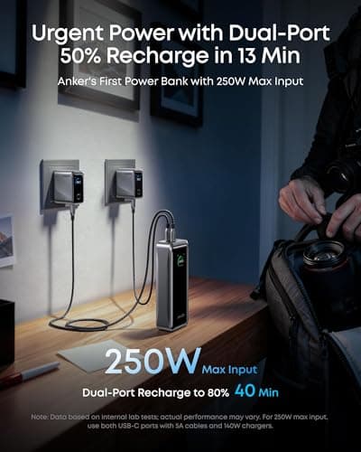 Anker Prime Power Bank, 26,250mAh 3-Port Portable Charger with 300W Max Output, Two-Way Charging, TSA-Approved, App Control, for MacBook, iPhone 17/16 Series, and More (Base Not Included) — view 4