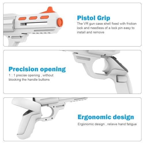 Tyasoleil Handle VR Accessories for Meta Quest 2 & 3, Humanized Gun Stock for Oculus Quest 2 & 3, Weighted Controller Grips, Better FPS Vivid FPS Gaming Experience, Gift for Xmas (Orange & White) — view 4