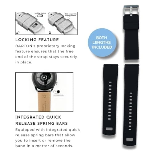 Barton Elite Silicone Watch Band (20mm) | Quick Release Premium Silicone Strap with Stainless Steel Buckle | Compatible with Classic & Smart Watches | Comfortable, Durable, Stylish, Waterproof - Black — view 4
