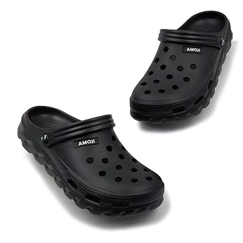AMOJI Adults Garden Clogs Women's Gardening Clog Men's Garden Shoes Sandals Slippers Bathroom Beach Home Outdoor Shower Lightweight Summer Shoes Femme Homme Sabot A1521 Size Black 13 Women/12 Men — view 4