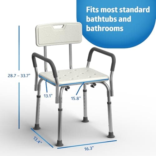 Medline Shower Chair Seat with Padded Armrests and Back | Heavy Duty Shower Chair for Bathtub | Slip Resistant Shower Seat with Adjustable Height | Shower Chair for Inside Shower with 350 lb Capacity — view 2