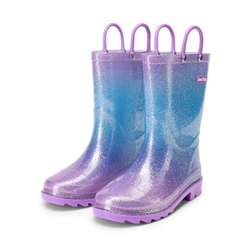 DREAM PAIRS Kids Rain Boots Glitter Boys Girls with Easy-on Handles Sparkly Waterproof Boots Outdoor Playing Rain Boots Toddler Unisex-Child,Size 11 Little Kid,Purple/Pink/Blue,KKEMRB2501