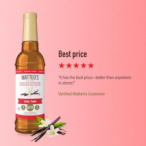 Matteo's Barista Style Sugar Free Coffee Syrup - Zero Calories Keto-Friendly Coffee Syrups & Flavors - USA-Made Kosher Sugar Free Coffee Flavoring Syrup For Home & Work (Vanilla, 25.4 Oz, 1-pk) — view 3